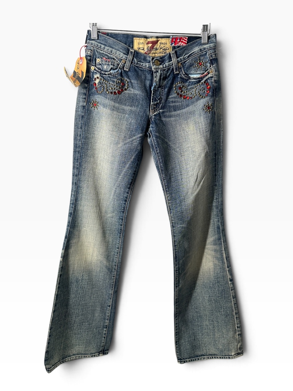 7 for all mankind jeans y2k bootcut flare rhinestones boho western sz 28